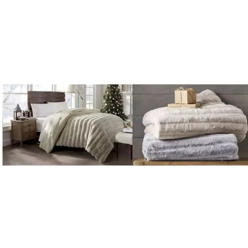 North Pole Trading Co. Reversible Carved Faux Fur Comforter Twin Silver Gray